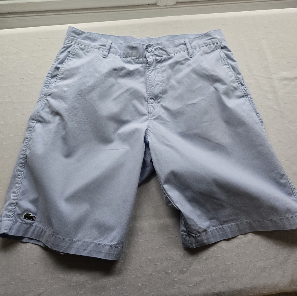 Lacoste Pale Blue Flat-Front Cotton Preppy Resort Cruise Nautical Shorts